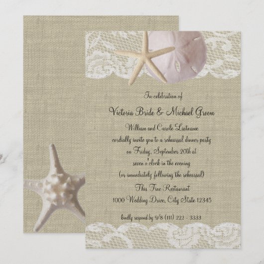 Probe Sand Dollar und Spitzen Abendessen Einladung (Vorne/Hinten)