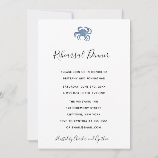 Probe Watercolor Blue Crab Einladung (Vorderseite)