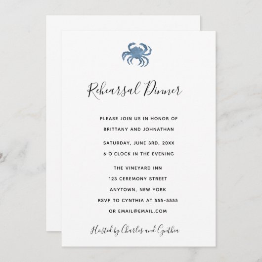 Probe Watercolor Blue Crab Einladung (Vorne/Hinten)