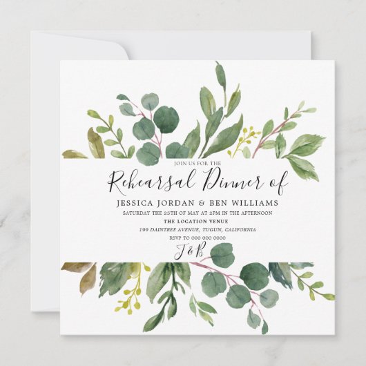 Probe Watercolor Green Leaf Einladung (Vorderseite)