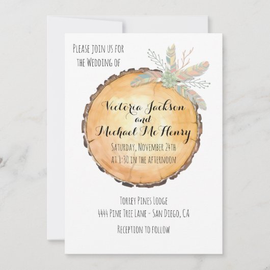 Probe Watercolor Tribal Boho Wood Log Einladung (Vorderseite)