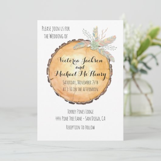 Probe Watercolor Tribal Boho Wood Log Einladung (Stehend Vorderseite)