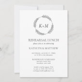 Probe "White Black Leaf Wreath Monogram Lunch" Einladung (Vorderseite)