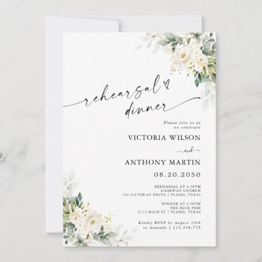 Probe "White Roses Floral" Einladung (Vorderseite)