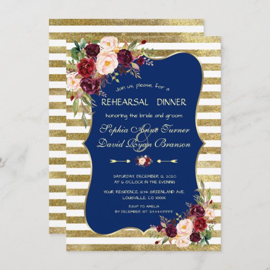 Probe zum Abendessen mit Blütengeflecht Einladung (Vorne/Hinten)