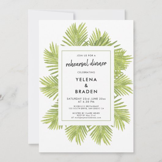 Probe zum Abendessen mit tropischen Palmen Einladung (Vorderseite)