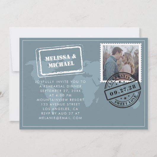 Probe zum Weltkarte-Hochzeit in Urlaubsort Einladung (Vorderseite)