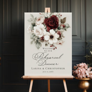 Probedinner burgunder weiß elegante Begrüßung Poster
