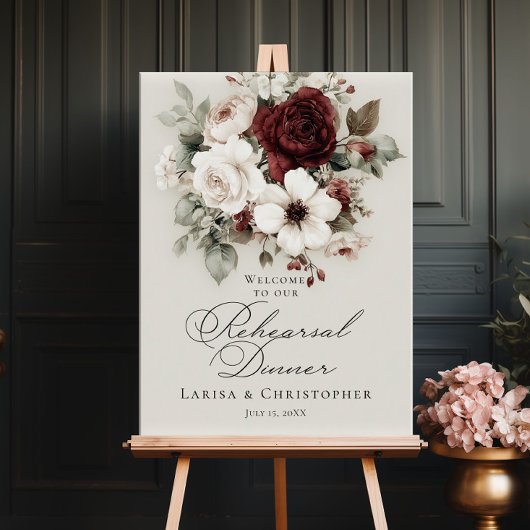 Probedinner burgunder weiß elegante Begrüßung Poster