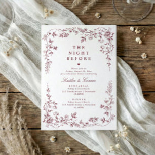 Probedinner Burgunderrot Vintage-Blumen-Toile Einladung