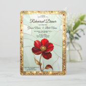 Probedinner mit roter Bleiglasblume Einladung (Stehend Vorderseite)