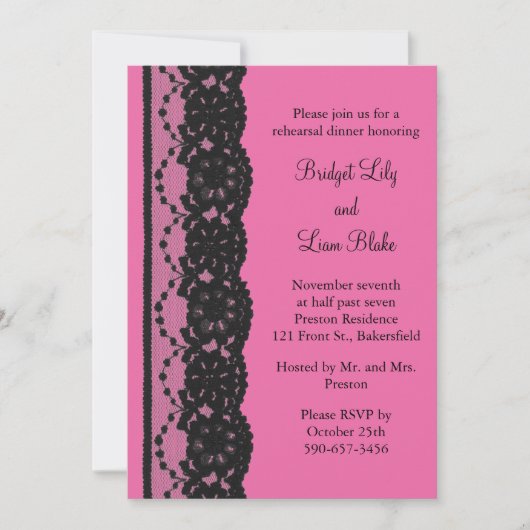 Probedinner mit Spitze (Fuchsia) Einladung (Vorderseite)