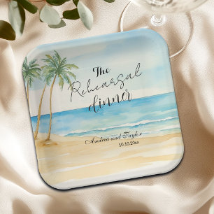 Probedinner Strand und Palmen Hochzeit Pappteller