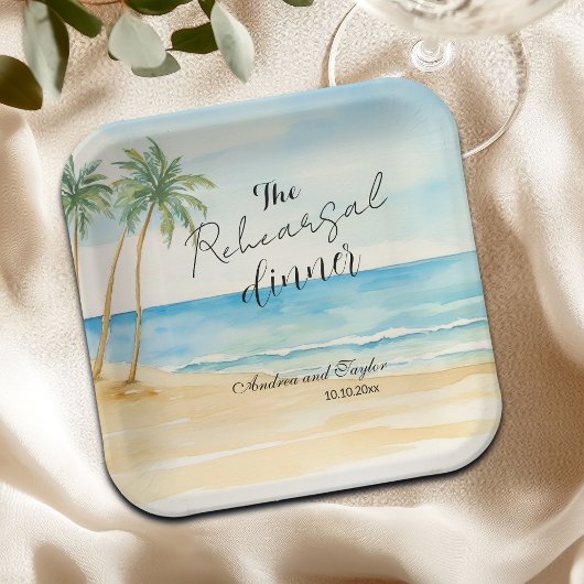 Probedinner Strand und Palmen Hochzeit Pappteller