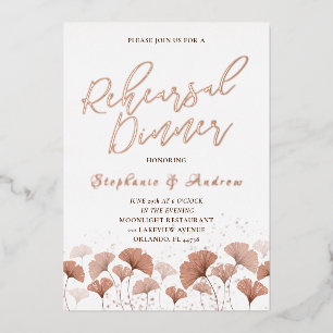Probedinner Terrakotta-Laub Roségold Folieneinladung
