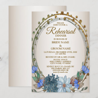 Probedinnerparty Blau Blume Golden Vintage Einladung
