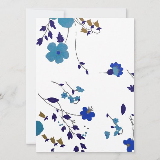 Proben-Abendessen-blaue Blumen-Kunst Einladung (Rückseite)