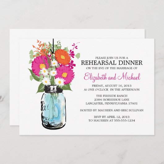 Proben-Abendessen-rustikale Maurer-Glas Gerber Einladung (Vorne/Hinten)