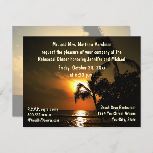 Proben-Abendessen-tropischer Sonnenuntergang Einladung (Vorne/Hinten)