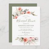 Proben-AbendessenWatercolor erröten RoseWreath Einladung (Vorne/Hinten)