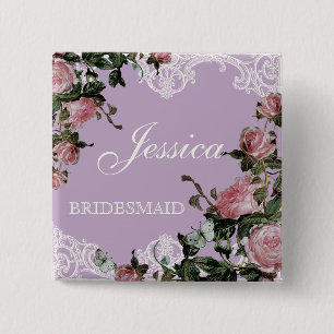Proben-Brautparty-Anhänger, Trellis Rose Vintage Button