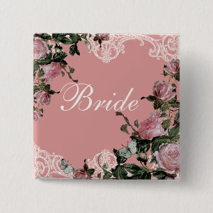 Proben-Brautparty-Etiketten, Trellis Rose Vintage Button