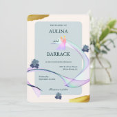 Probieren Sie die lila, goldene Hochzeit Einladung (Stehend Vorderseite)