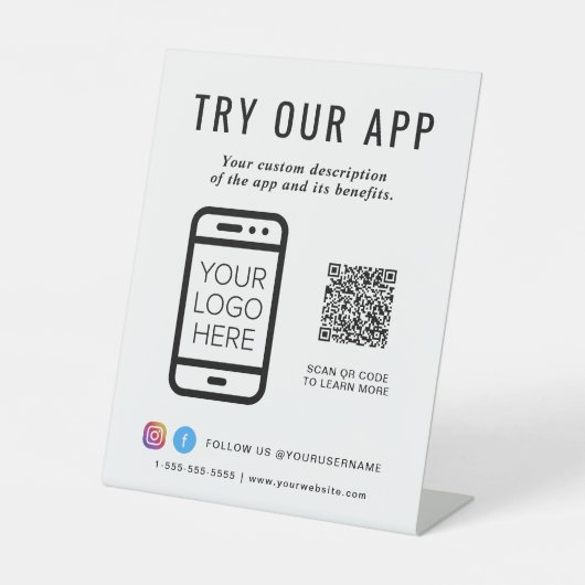 Probieren Sie unser App QR-Logo aus Sockelschild (Vorderseite)