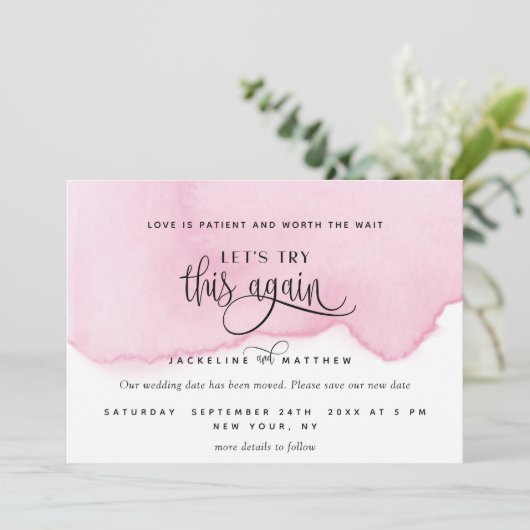 Probieren wir das noch einmal, Lila rosa Wasserfar Save The Date (Stehend Vorderseite)