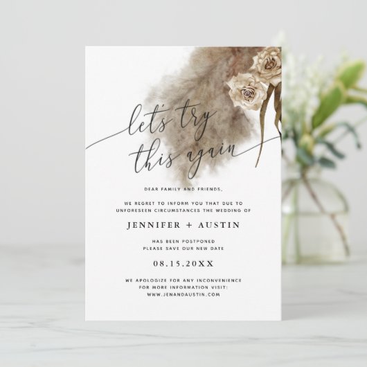 Probieren wir das noch einmal Pampas-Gras-Hochzeit Save The Date (Stehend Vorderseite)