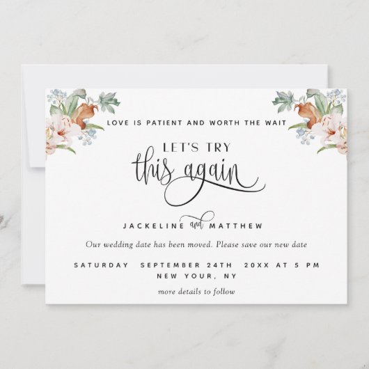 Probieren wir es noch einmal aus: Liebe ist geduld Save The Date (Vorderseite)