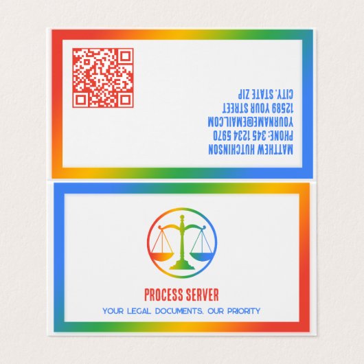 Process Server Custom QR Business Card Visitenkarten (Außenseite Aufgefaltet)