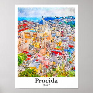 Procida Italien Reise Wasserfarben Skizze Handgeze Poster