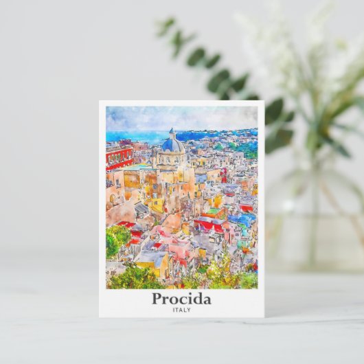 Procida Italien Reisen Wasserfarbe Sketch Hand gez Postkarte (Stehend Vorderseite)