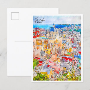 Procida Italien Vintage-Reise Wasserfarbe Postkarte