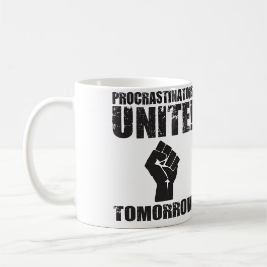 Procrastiners vereint morgen kaffeetasse (Links)