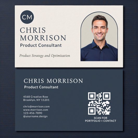 Product Consultant Photo QR Code Navy Blue Visitenkarte