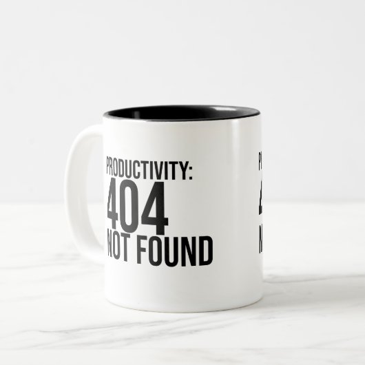 PRODUCTIVITY: 404 NOT FOUND ZWEIFARBIGE TASSE (Vorderseite Links)