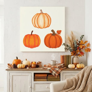 Produkt Titel: Cozy Watercolor Kürbis Trio Leinwan Leinwanddruck