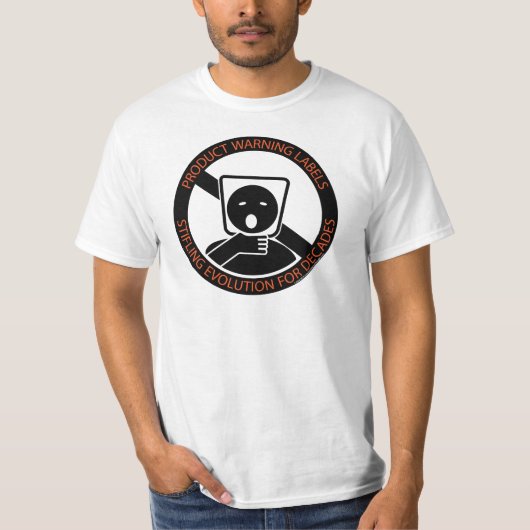 Produkt-Warnung-Aufkleber T-Shirt (Vorderseite)