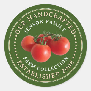 Produkte der Familie, die auf dem Etikett Tomaten/ Runder Aufkleber