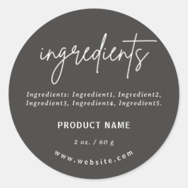 Produktetikett für Minimalistische dunkelgraue Inh Runder Aufkleber