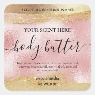 Produktetiketten Rosa und Gold für Bad und Körper Quadratischer Aufkleber