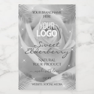 Produktetiketten Silber Grau Rose Palmwedel Logo Lebensmitteletikett