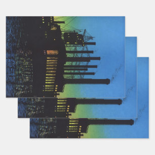 Produktionsfabrik bei Sonnenuntergang, Vintage-Ges Geschenkpapier Set