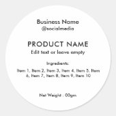 Produktkennzeichnung moderner Minimalistischer Inh Runder Aufkleber (Vorderseite)