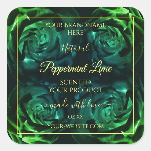 Produktkennzeichnungen für blühende dunkelgrüne un quadratischer aufkleber (Vorderseite)