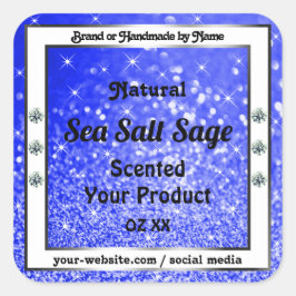 Produktkennzeichnungen für moderne blaue Glitzer-S Quadratischer Aufkleber