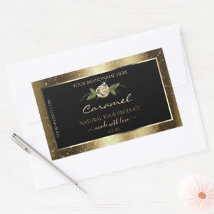 Produktkennzeichnungen für Schwarz- und Goldbraune Rechteckiger Aufkleber