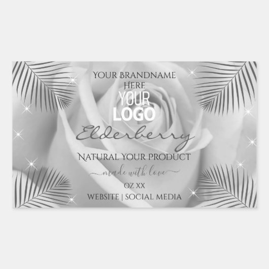 Produktkennzeichnungen Silver Gray Rose Palm Blätt Rechteckiger Aufkleber (Vorderseite)
